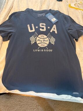 Life Is Good Navy USA Play Ball Graphic Short Sleeve Tee